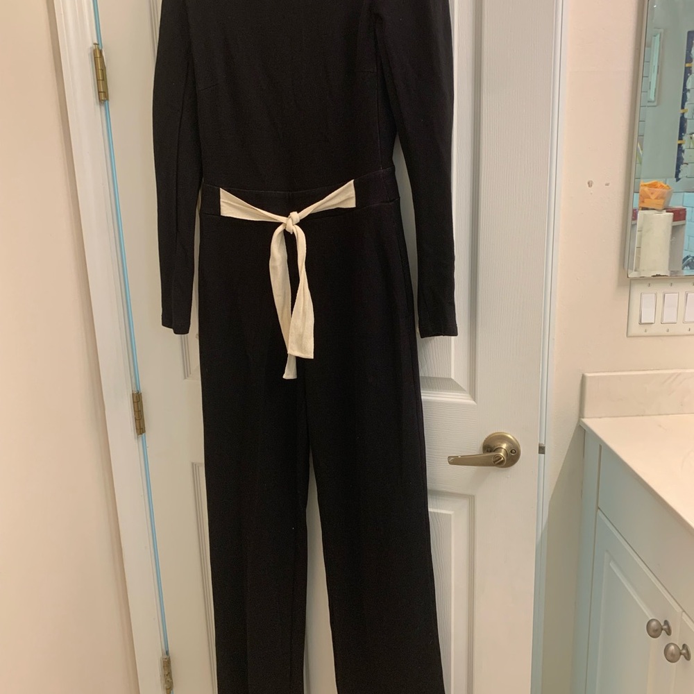 Reiss Black Jumpsuit with Cream Waist Tie